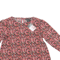 Brand New Primark Black & Pink Floral L/S Crinkle Dress - Girls 6-7yrs