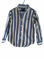 Ralph Lauren Polo Boys Blue and White L/S Striped Oxford Shirt - Boys 4yrs