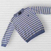 Rebel Blue/White Striped Jumper with Chest Logo - Boys 7-8yrs