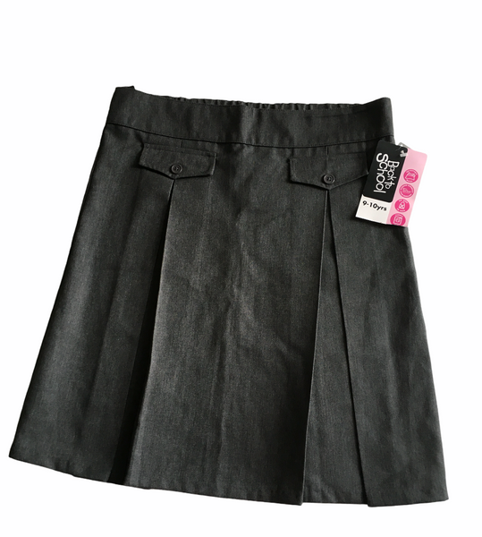 Brand New Girls Grey Kick Pleat School Skirt with Adjustable Waist - Girls 9-10yrs