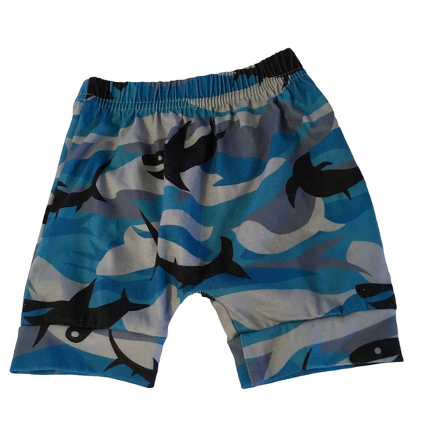 Shark Print Blue/Grey Elasticated Waist Shorts - Boys 9-12m