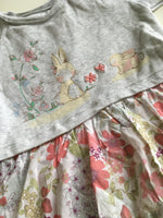 Next Girls Grey Floral L/S Peplum Top with Bunnies Design - Girls 12-18m