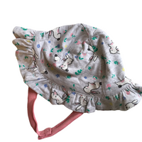 Primark Grey & White Bunny Print Frilly Sun Hat with Chin Strap - Girls 6-9m
