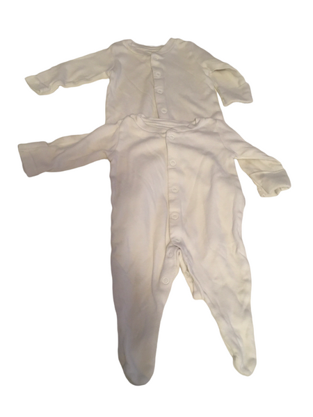 Nutmeg Plain White Unisex Sleepsuits x 2 Bundle - Unisex Tiny Baby
