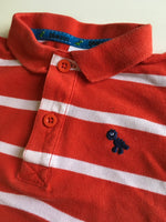 Bluezoo Boys Red Striped L/S Polo Shirt with Dinosaur Motif - Boys 3-6m