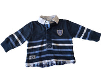Next Denim Co Blue Striped Jersey L/S Polo Top - Boys 6-9m