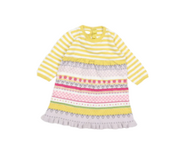M&S Yellow Striped Fair Isle Knitted Baby Jumper Dress - Girls 3-6m