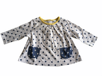 Baby Boden White/Blue Spotty L/S Top with Pockets - Girls 0-3m
