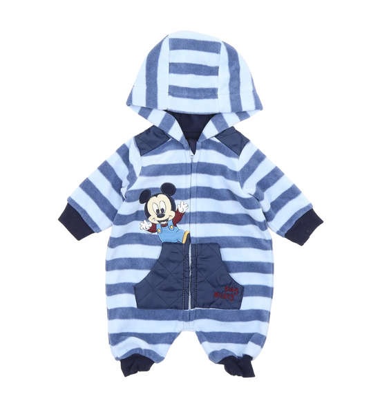 Disney Baby Blue Fleece Mickey Mouse Zip Up Onesie - Boys Tiny Baby