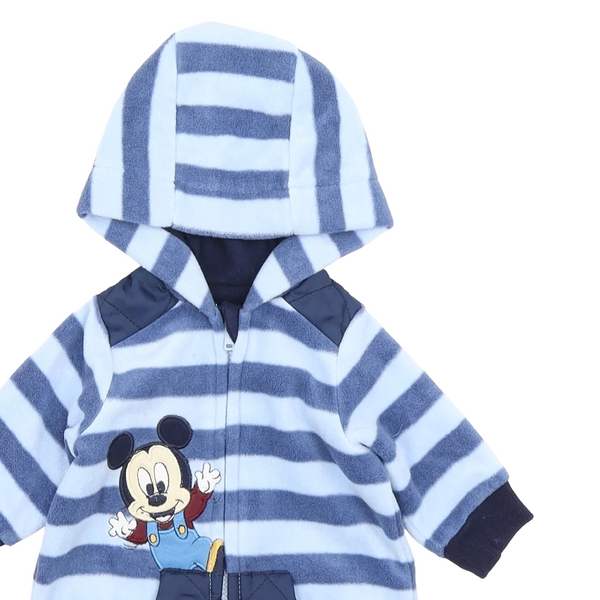 Disney Baby Blue Fleece Mickey Mouse Zip Up Onesie Boys Tiny Baby Growth Spurtz