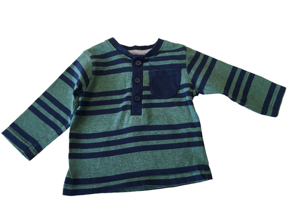 George Green/Navy L/S Striped Button Top - Boys 0-3m