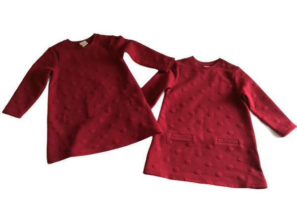 H&M Twin Girls Bundle of 2 Stretch Jersey L/S Spotty Red Dresses - Girls 12-18m