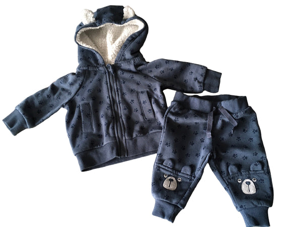 Primark Baby Blue Bear Paw Print Hoodie & Joggers Outfit - Boys 0-3m