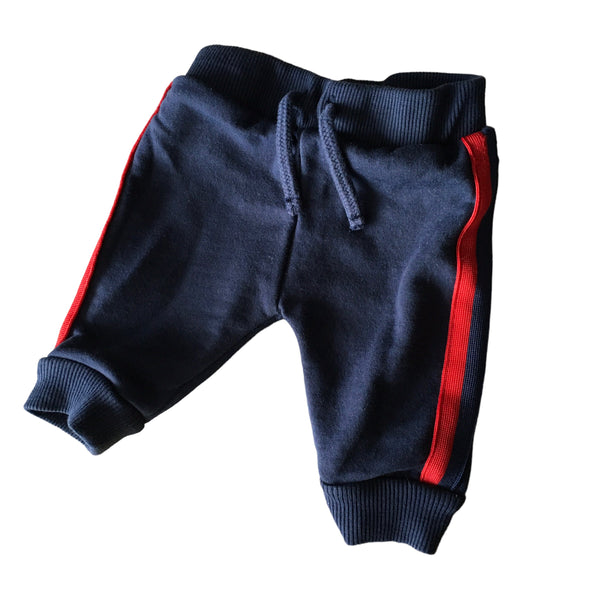 Primark Navy Stretch Joggers with Red Strip Leg - Boys 0-3m