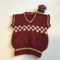Hand Knitted Boys Red and Cream Sleeveless Tank Top Jumper - Boys 3-6m
