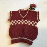 Hand Knitted Boys Red and Cream Sleeveless Tank Top Jumper - Boys 3-6m