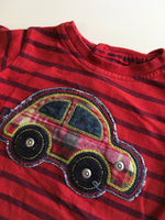 M&S Red L/S Striped Top with Car Tartan Applique - Boys 3-6m