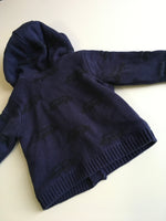 Mothercare Navy Blue Black Car Print Knitted Hooded Cardigan - Boys 1-3m