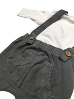 Next Charcoal Trousers With Braces & White Bodysuit Outfit - Boys Newborn