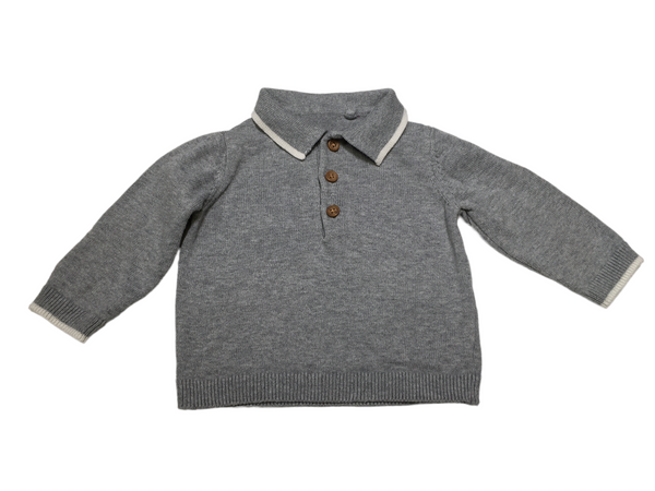 Tu Soft Knit Grey Jumper with Button Fastening - Boys 0-1m