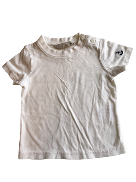 John Lewis Cream T-Shirt with Small Navy Anchor Sleeve Motif - Boys 3-6m
