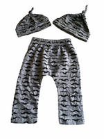Adorable Baby Boys Grey Moustache Print Trousers and Hats Bundle Outfit - Boys 6-9m