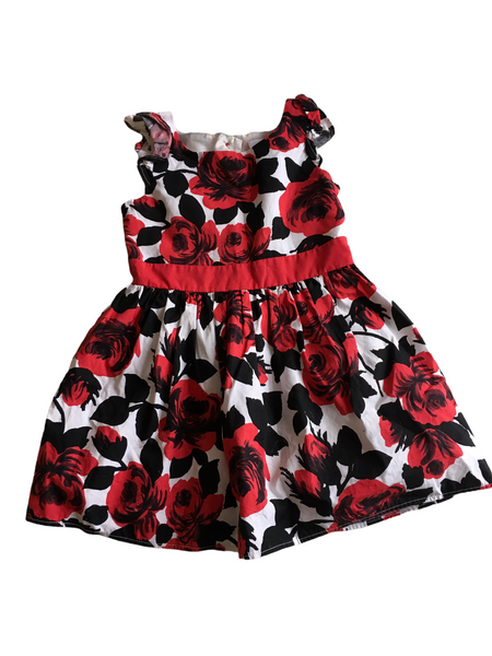 E-vie Angel Black/Red/White Rose Print Sleeveless Party Dress - Girls 2yrs