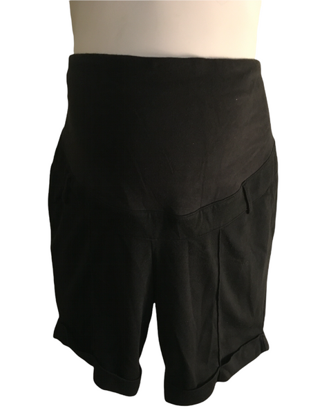 H&M Soft Jersey Black Over Bump Turn Up Shorts - Size Maternity M UK 12-14
