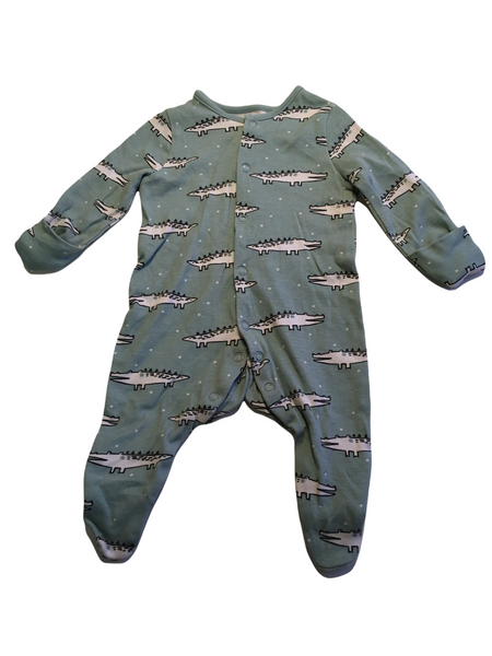 Tu Pale Green Sleepsuit with Crocodiles Print - Unisex 0-1m