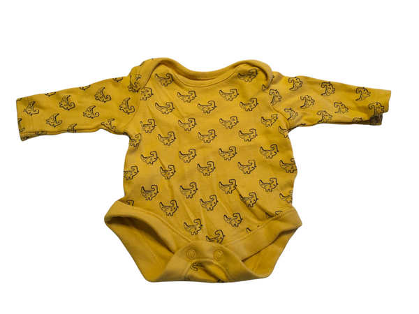 F&F Yellow Tiny Baby Dinosaur L/S Bodysuit - Unisex Tiny Baby