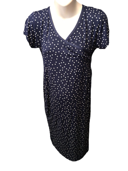 Boohoo Maternity Navy & White Spotty S/S Jersey Dress - Size Maternity UK 12