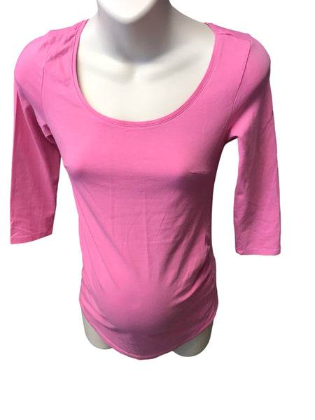 H&M Mama Plain Pink 3/4 Sleeve Stretch Scoop Top - Size Maternity S UK 8-10