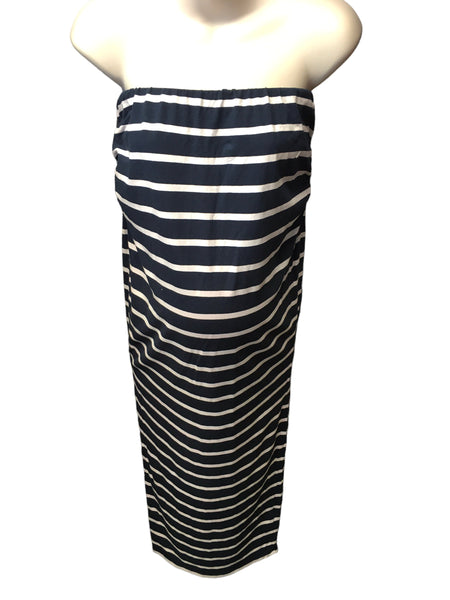 New Look Maternity Navy Breton Stripe Strapless Bandeau Dress - Size Maternity UK 10