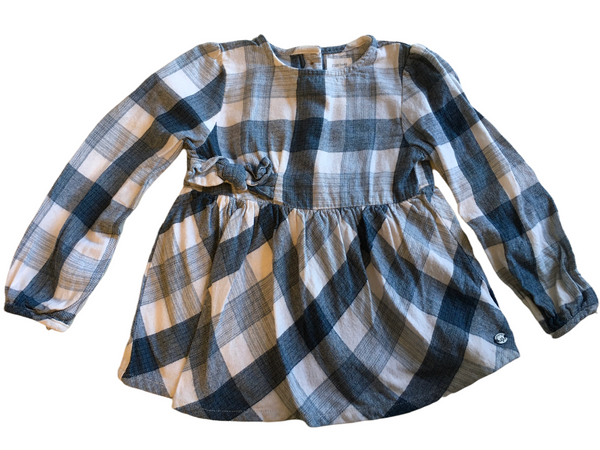 Mantaray Blue/White Checked Cotton L/S Dress - Girls 2-3yrs