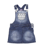 F&F Dark Blue Denim Dungaree Dress with White Crochet Pockets - Girls 4-5yrs