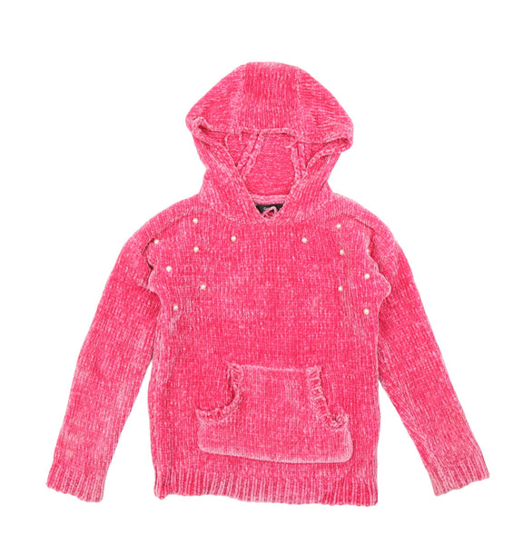 George Pink Chunky Chenille Hoodie Jumper with Mock Pearls Girls