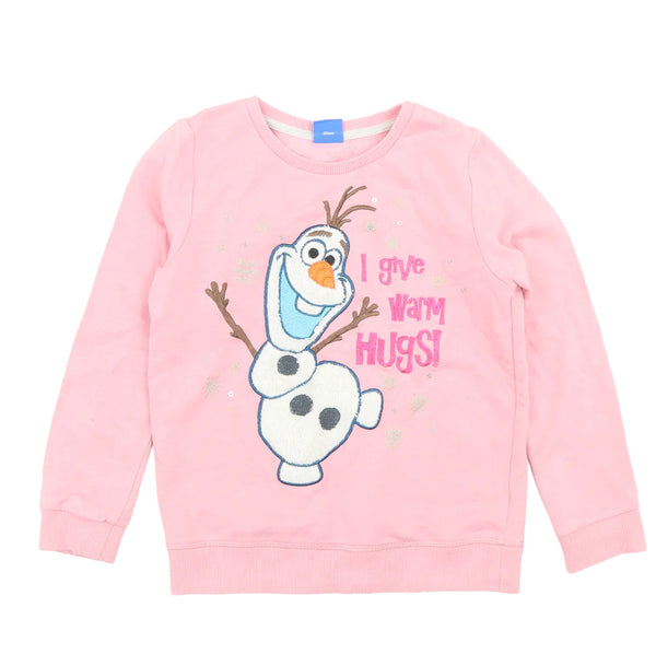 Disney Frozen Olaf Warm Hugs Girls Pink Character Jumper - Girls 6-7yrs