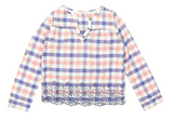 Fat Face Pink/Blue Checked Cotton L/S Tunic Top - Girls 12-13yrs