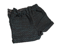 Tu Black & Aqua Textured Shorts with Silver Sparkle Velvet Bow - Girls 12-18m