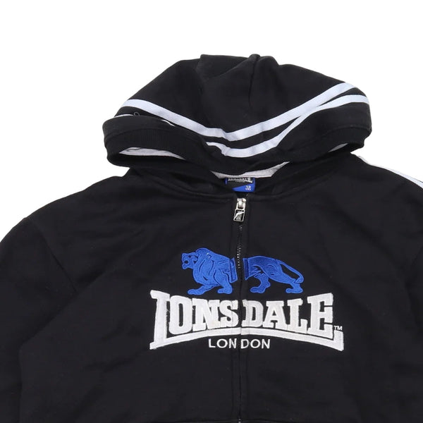 Lonsdale Teen Boys Black White Zip Through Hoodie Jumper Boys 13yrs Growth Spurtz