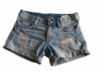 H&M Girls Blue Stonewash Denim Hotpants Shorts - Girls 7-8yrs