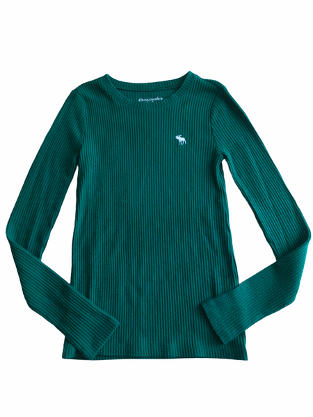 Abercrombie & Fitch Forest Green Ribbed Jersey L/S Top - Girls 11-12yrs