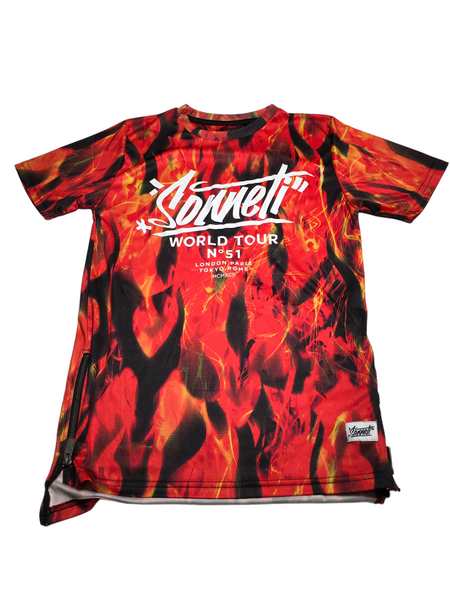 Sonneti World Tour Flame Print Red Zipped T-Shirt - Boys 12-13yrs