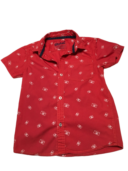 Rebel Red Camera Print S/S Cotton Shirt - Boys 7-8yrs