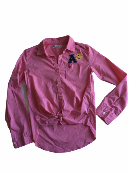 Abercrombie & Fitch Girls Pink L/S Tie Front Shirt - Girls 11-12yrs