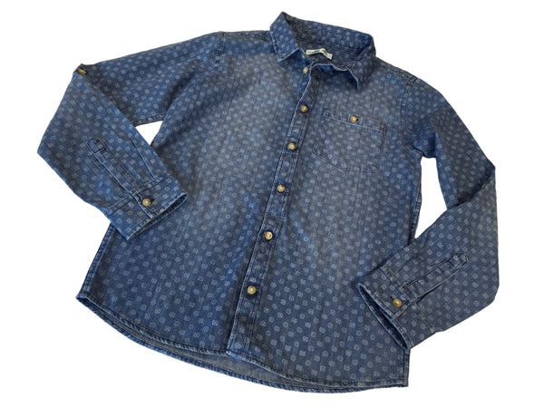M&Co Boys Blue Denim L/S Printed Shirt - Boys 12-13yrs