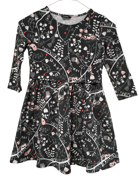 George Grey Birds / Floral Print L/S Jersey Dress - Girls 7-8yrs