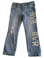 River Island Blue Stonewashed RVR Silver Frayed Jeans - Girls 3-4yrs