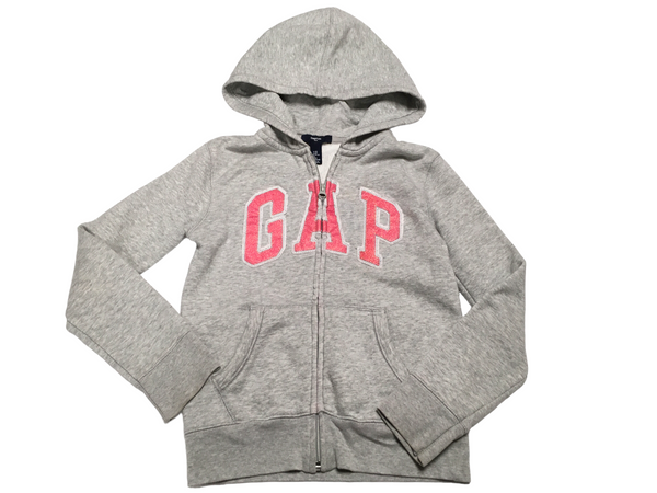 Gap Grey & Pink Glitter Logo Zip Up Hoodie Jumper - Girls 8-9yrs