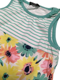 George Green Striped Floral Print Summer Sun Top - Girls 3-4yrs